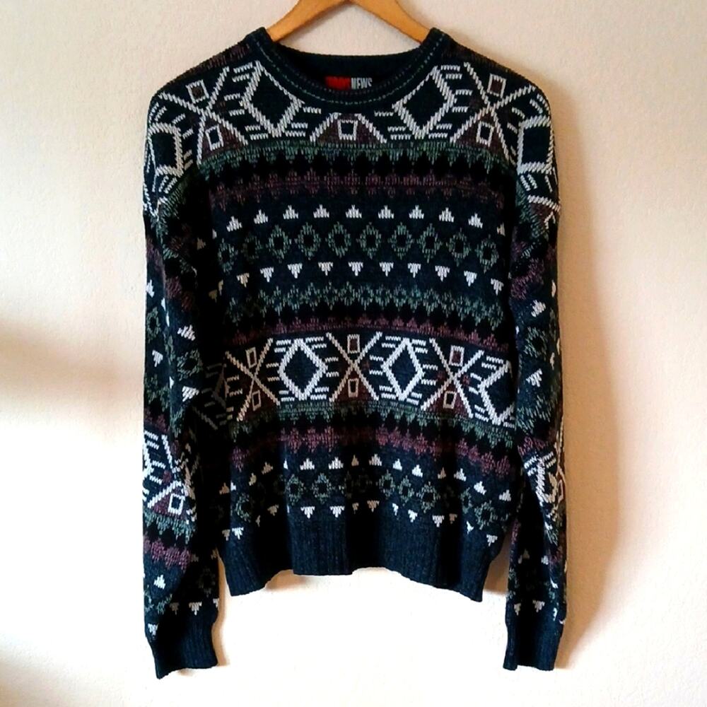 Vintage Todays News Abstract Sweater Dark Colors